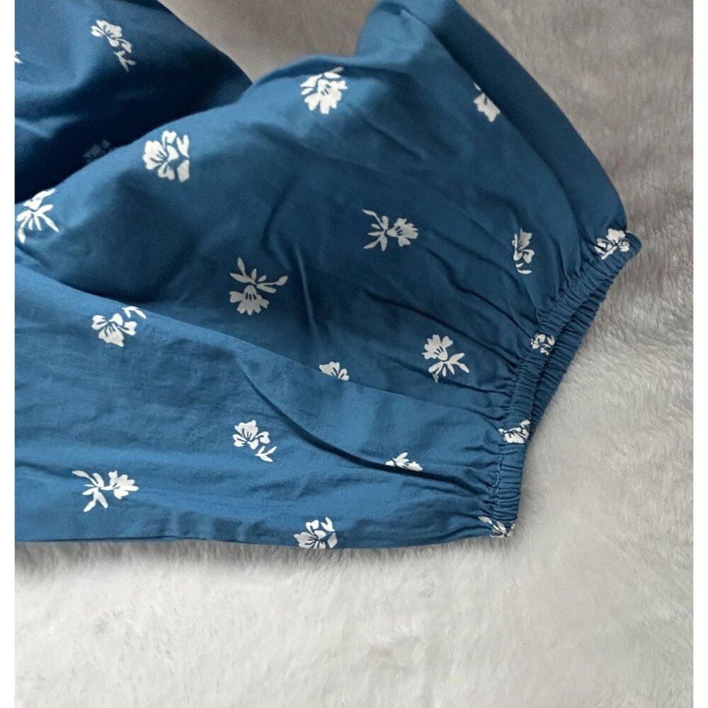 Lands End Womens 2X Blue Floral Cotton Tunic Top Lace Detail Long Sleeve NWOT - Picture 8 of 9